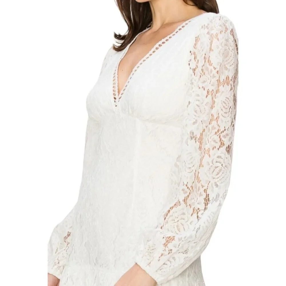 INA Lace Tie Back V-Neck Long Sleeve Mini Dress White Size Medium NWT - Picture 5 of 5